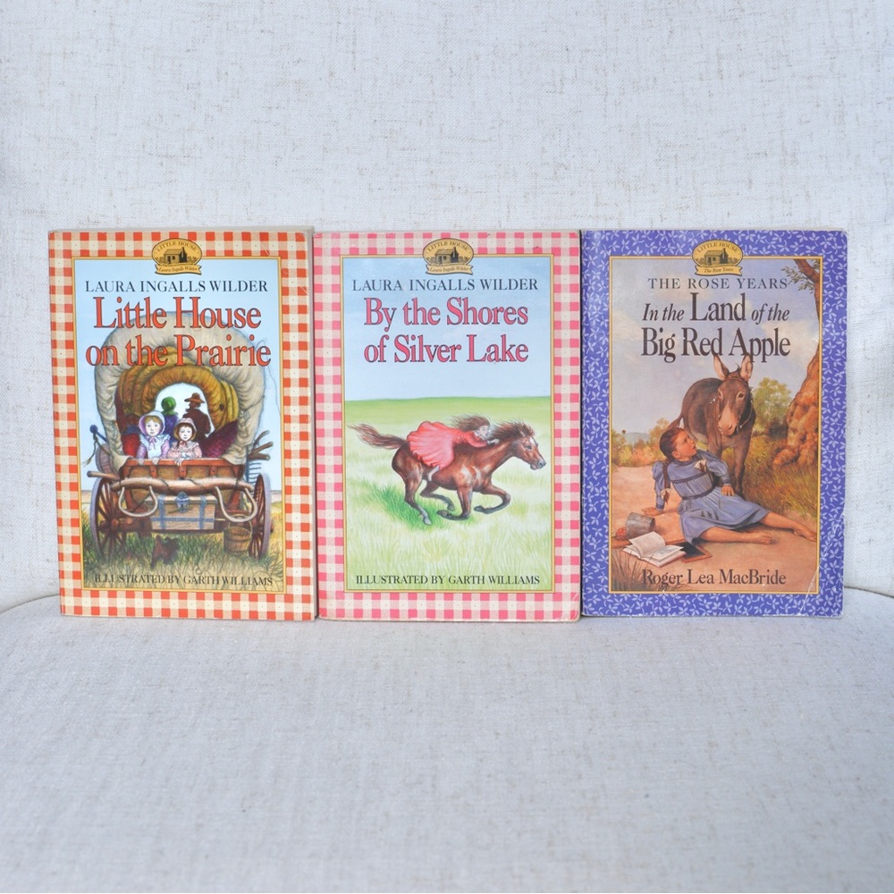 3 Books Little House on the Prairie Shores of Silver Lake Big Red Apple Wilder
